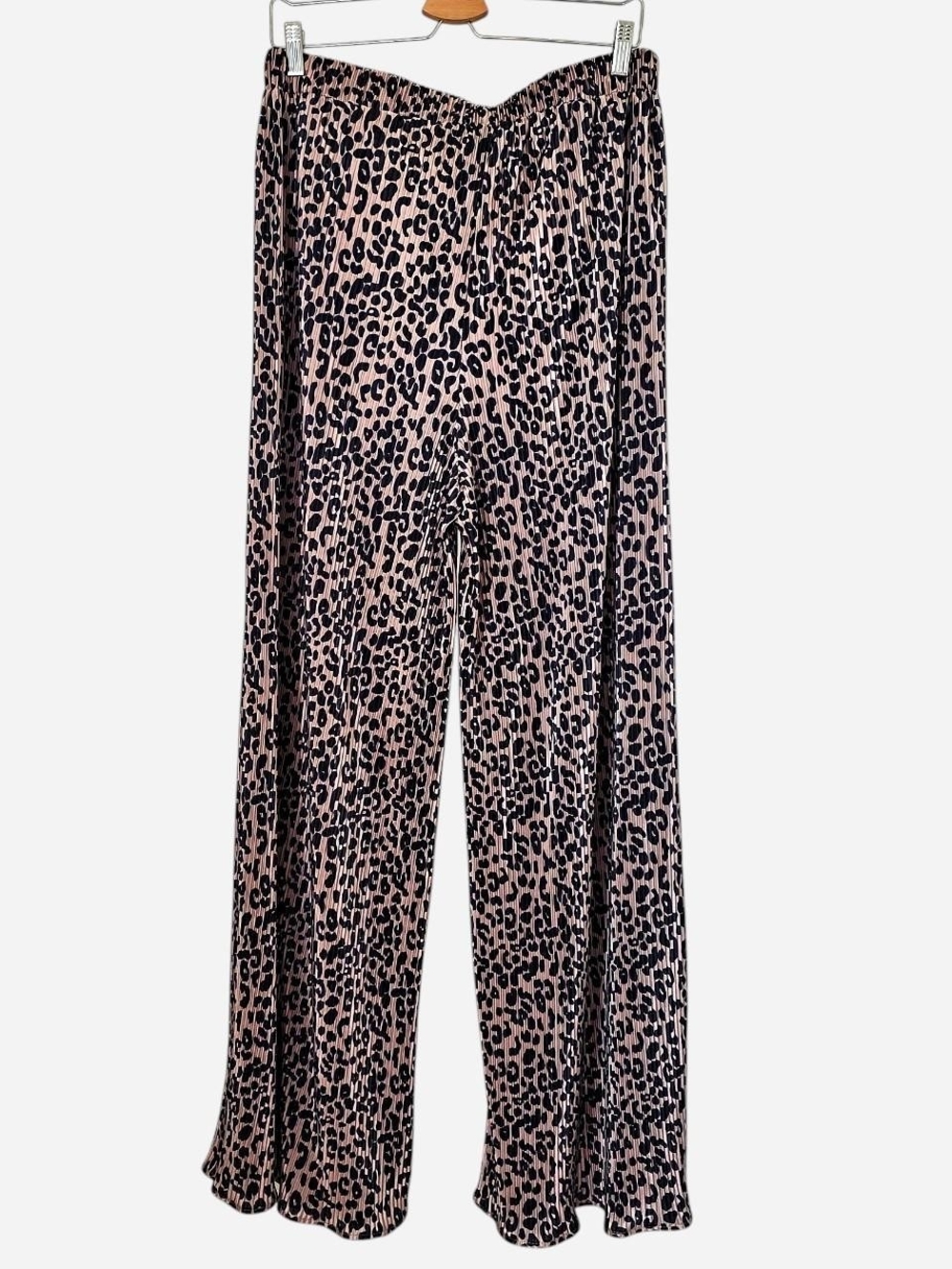 Leopard Print Pleated Wide-Leg Pants - Pink/Black - Picture 2 of 2